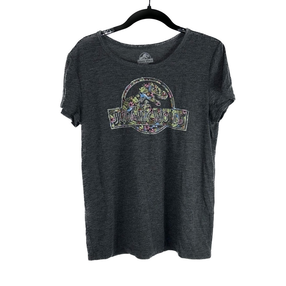 Jurassic World Shirt Palm Floral Pattern Short Sleeve Crewneck Pull Over Top L